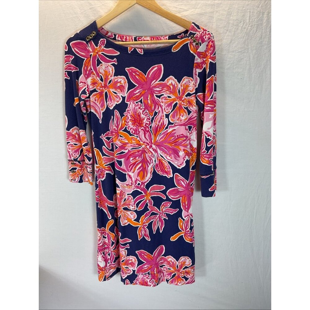 Lilly Pulitzer Sophie Dress Navy Bright Pink Floral‎ UPF 50 Beach Casual